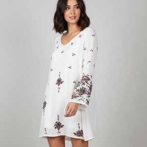 Free People Oxford Embroidered Bell Sleeve Mini Dress White Boho Casual Small
